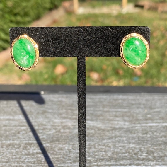 Vintage Gold Filled Green Aventurine Earring - image 4