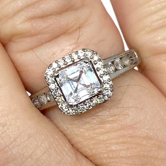 Sterling Silver Asscher Cut White Sapphire Ring