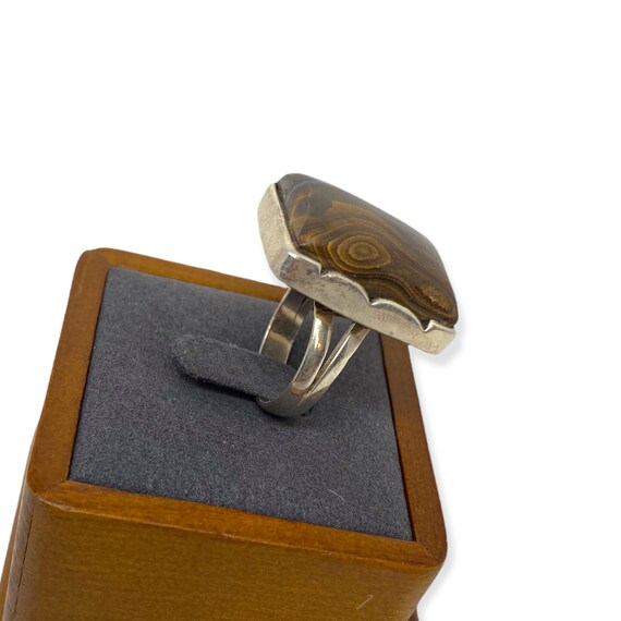 Sterling Silver Brown Rectangular Bone Cabochon R… - image 4