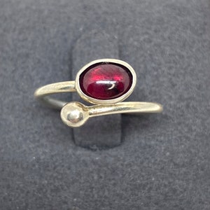 Sterling Silver Adjustable Artisan Garnet Cabochon Ring