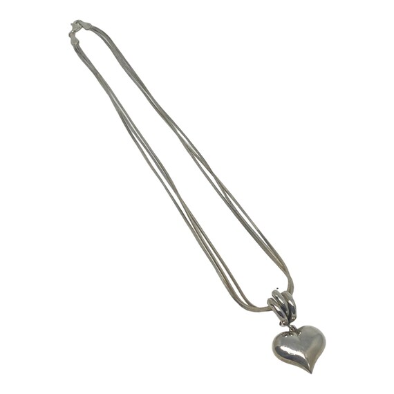 Vintage Milor Sterling Silver Puffy Heart Necklace - image 4