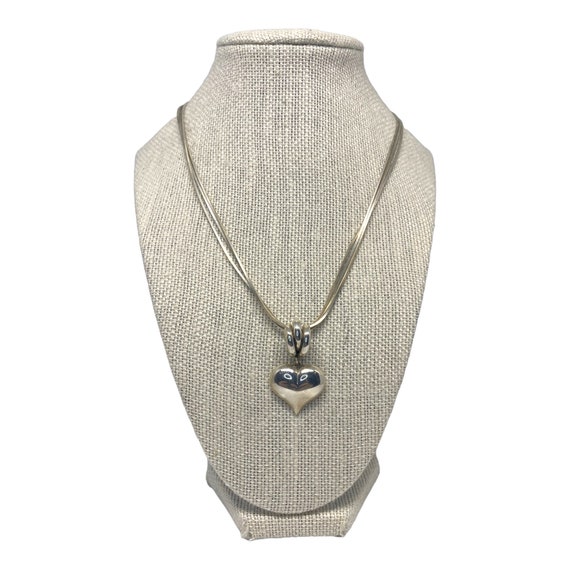 Vintage Milor Sterling Silver Puffy Heart Necklace - image 2