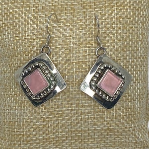 Vintage Designer Carol Felley Rose Quartz Sterling Silver Dangle Earrings