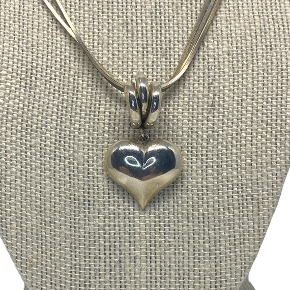 Vintage Milor Sterling Silver Puffy Heart Necklace - image 1