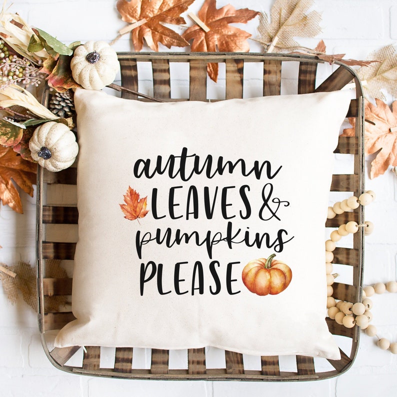 Fall Home Decor Autumn Leaves and Pumpkins Please Pillow image 0