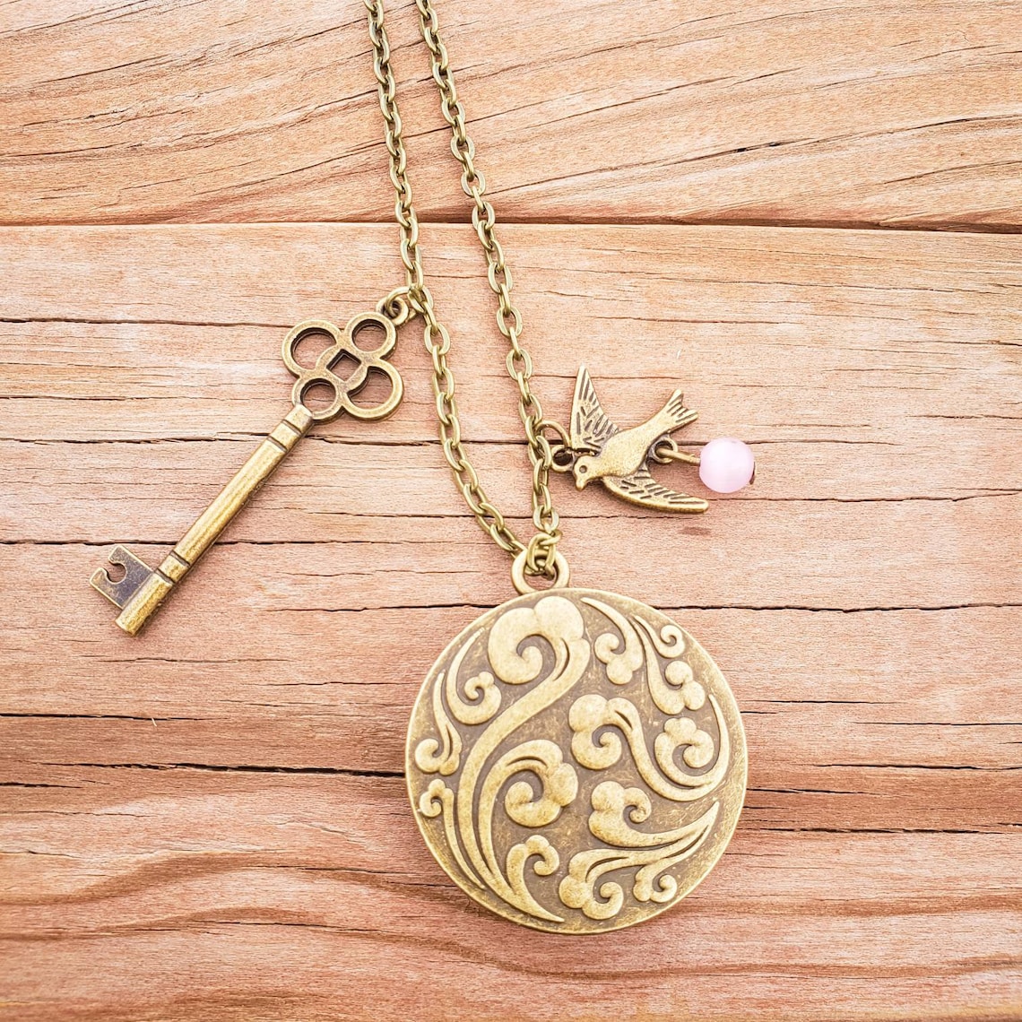 Antique Brass Pendant Necklace Etsy