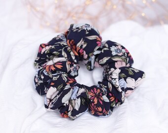 Navy Summer Floral Scrunchie | Wide Elastic