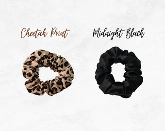 Cheetah Scrunchie Collection | Black Satin Scrunchie