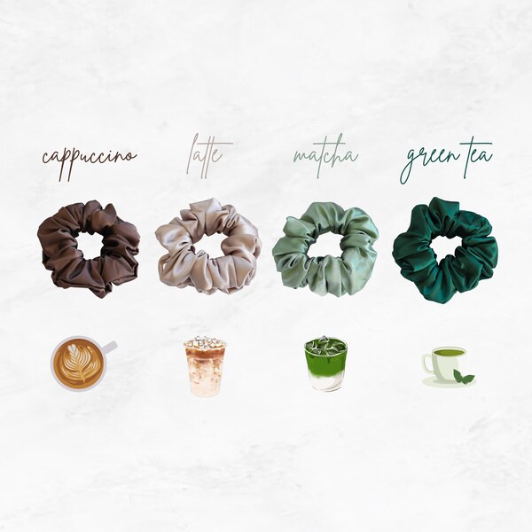 Coffee Satin Scrunchie Collection | Emerald Green | Sage Green | Bridesmaid