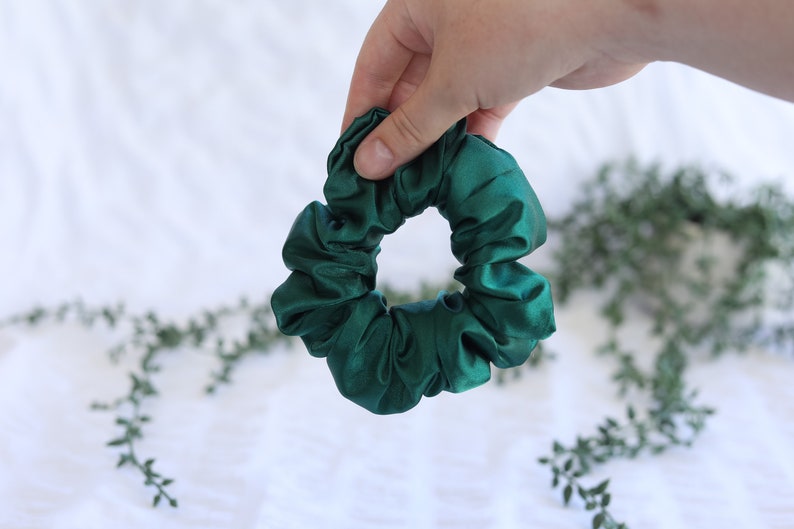 Coffee Satin Scrunchie Collection Emerald Green Sage Green Bridesmaid image 8