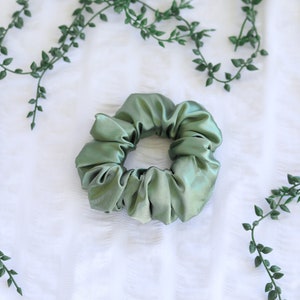Coffee Satin Scrunchie Collection Emerald Green Sage Green Bridesmaid image 5