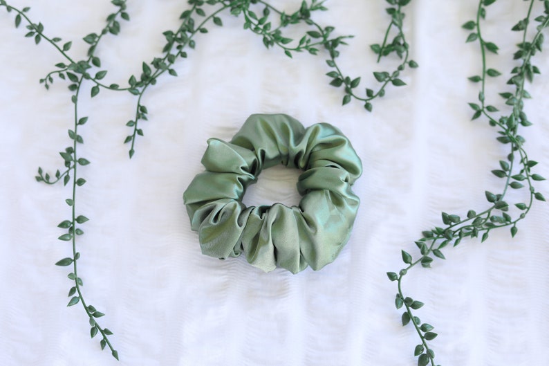 Coffee Satin Scrunchie Collection Emerald Green Sage Green Bridesmaid image 5