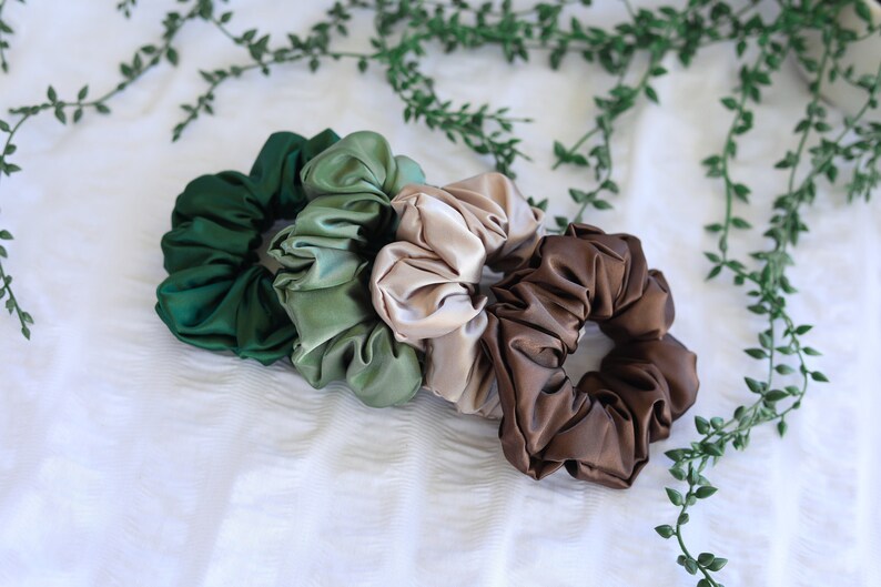 Coffee Satin Scrunchie Collection Emerald Green Sage Green Bridesmaid image 2