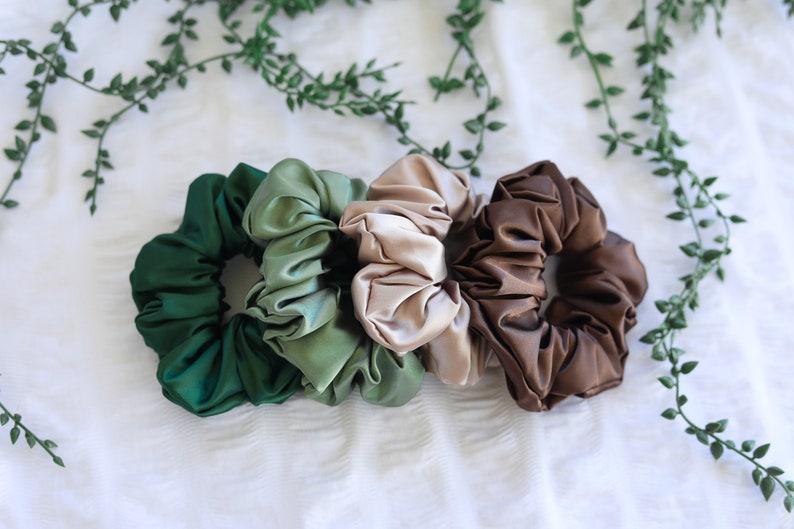 Coffee Satin Scrunchie Collection Emerald Green Sage Green Bridesmaid image 9