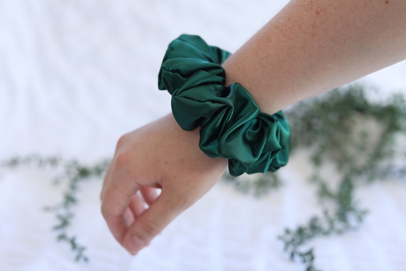 Coffee Satin Scrunchie Collection Emerald Green Sage Green Bridesmaid image 7