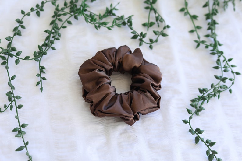 Coffee Satin Scrunchie Collection Emerald Green Sage Green Bridesmaid image 3