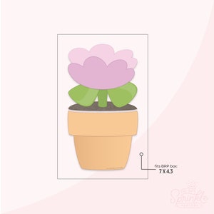 May include: A pink flower with green leaves in a brown pot. The pot has the text "The Sprinkle Factory" on the bottom. It fits a 7 x 4.3 inch BRP box.