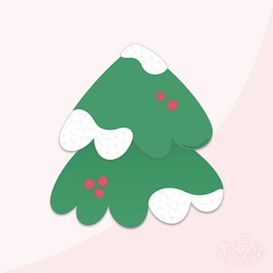 May include: A green Christmas tree cookie cutter with white snow and red berries. The cookie cutter is shaped like a traditional Christmas tree with a rounded top and a wide base. The cookie cutter is perfect for making festive Christmas cookies.