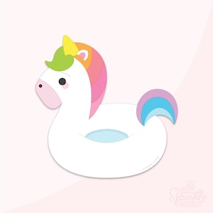 Op de afbeelding: Een witte, eenhoornvormige zwemband met een kleurrijke manen en staart. De zwemband heeft een gele hoorn, groen haar en een roze snuit. Het ontwerp is cartoonachtig en speels, perfect voor zomerplezier.