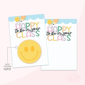 Feliz por estar na sua aula Cartão de biscoitos de 3,5 "x5" para impressão .PDF