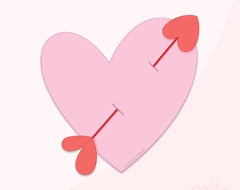 May include: A pink heart pierced by a red arrow, with a red arrowhead and fletching. The heart shape is slightly tilted, set against a soft pink background. The image has the text "The Sprinkle Factory" and "Sprinkle Factory".