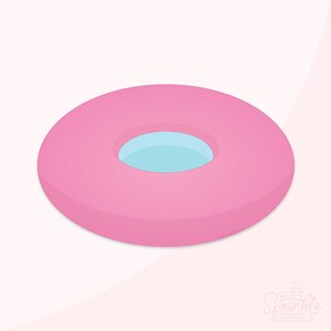 Puede incluir: Un flotador de piscina rosa en forma de donut con un centro azul claro.