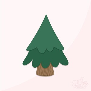 以下が含まれることがあります： 緑色のクリスマスツリー型の切り抜きで、茶色の幹があります。ツリーは、尖った上部とスカラップエッジを備えたレイヤードデザインです。幹は木目調のテクスチャです。Sprinkle Factoryのロゴが一番下にあります。