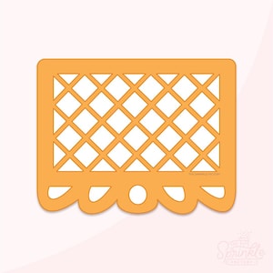May include: An orange, rectangular stencil with a diamond grid pattern. The bottom edge features a scalloped design with a central circle. The Sprinkle Factory logo is visible in the bottom right corner.