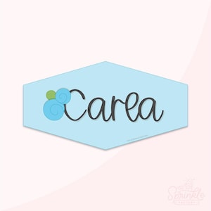 May include: A light blue, hexagonal sign with the name "Carea" in black script. The sign features a cluster of blue and green swirls in the upper left corner. The Sprinkle Factory logo is in the lower right corner.