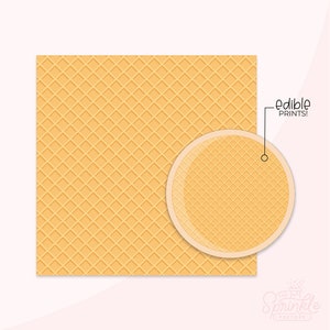 May include: A seamless digital download of a waffle cone pattern in yellow and white. The pattern is perfect for edible cake decorating or other craft projects.  Edible Prints! The Sprinkle Factory.