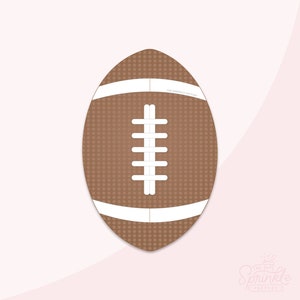 May include: Brown and white football-shaped cookie cutter with a dotted pattern and white stitching. The cookie cutter has the text "The Sprinkle Factory" printed on it.
