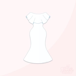 Wedding Dress Off Shoulder Trumpet Cookie Cutter Set .STL Files + .PNG Eddie Image!
