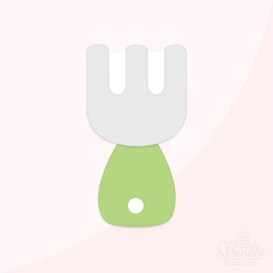 May include: A white fork with three tines and a green handle. The fork is a simple design with a rounded handle.