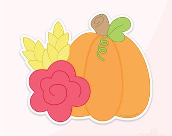 Harvest Pumpkin With Flower Cookie Cutter .STL File + . PNG Eddie Image!