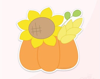 Harvest Pumpkin With Sunflower Cookie Cutter .STL File + . PNG Eddie Image!