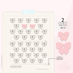 Può includere: Un foglio di modello stampabile con 36 contorni di fiocchi in due dimensioni: 1,9 cm e 2,5 cm. Il foglio include anche due fiocchi rosa, uno in ogni dimensione.