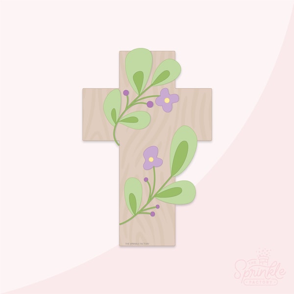 Cross With Floral Greenery Cookie Cutter .STL Files + . PNG Eddie Image!