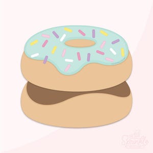 May include: A two-layered donut illustration with a light brown base and a chocolate-colored layer. The top layer is covered in a light blue frosting and colorful sprinkles. The Sprinkle Factory logo is visible in the bottom right corner.