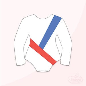 May include: A white long-sleeved onesie with a blue and red diagonal stripe design. The onesie has a round neckline and is designed with a baby's comfort in mind. The Sprinkle Factory logo is visible at the bottom.