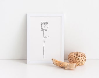 Rose Line Art Print, Minimalist Flower Drawing (Digital Download)