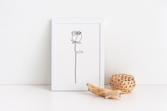 Rose Line Art Print, Minimalist Flower Drawing (Digital Download)