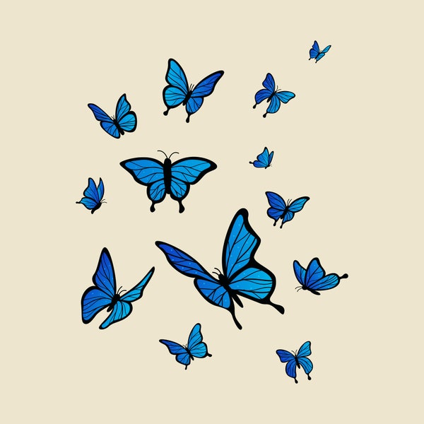 Flat Blue Butterfly Design Packs EPS PNG SVG