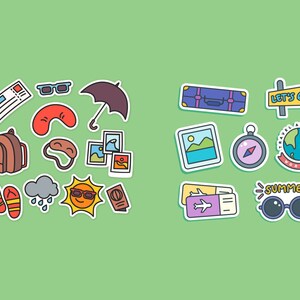 18 Paquete de viaje plano Sticker Design EPS PNG SVG