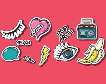 90s Pop Art Edition Sticker Packs Design EPS PNG SVG for Cricut