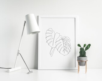 Monstera Line Art Print, Minimalist Plant Drawing (Digital Download)