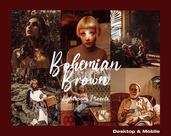 May include: A collage of images featuring people in various settings, with a text overlay that reads "Bohemian Brown Lightroom Presets Desktop & Mobile". The images are in a warm, earthy color palette and feature people of different ages and ethnicities.