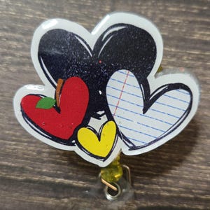 Badge Reel with Changeable Doodle Hearts Design - Great Teacher Gift