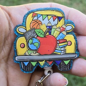 Changeable badge reel - School Supply Truck- Perfect for Teachers