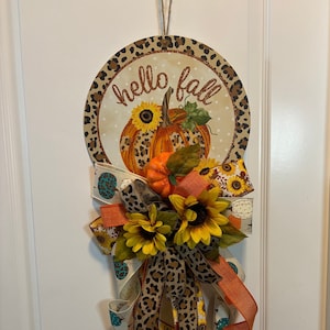 Hello Fall Door Hanger, Sunflower Pumpkin Wreath