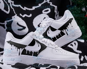 Custom Air Force 1 Black Drip, Custom Shoes Girl, Custom Shoes Women